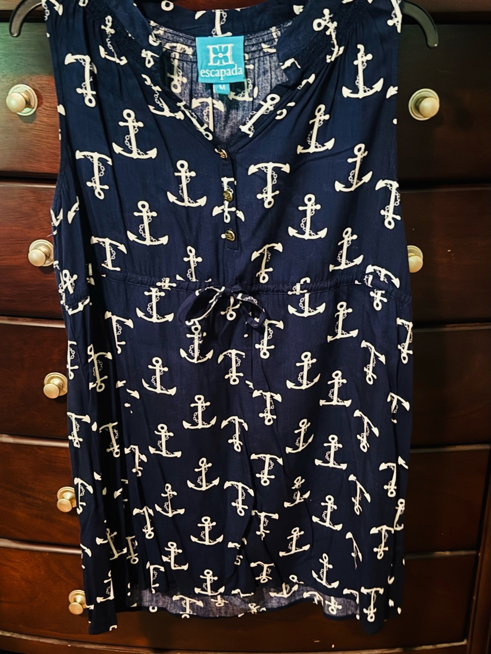 escapada Teal Logo Tag on Navy Anchor Print